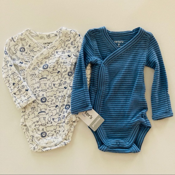 Baby Boy Preemie 2-pk Side-Snap Bodysuit Set Blue - Picture 1 of 3